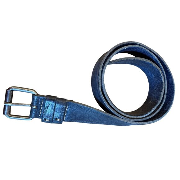 Amsterdam Heritage Mens Belt Navy Blue Textured Leather Size 95 33/34 M/L - Picture 1 of 8
